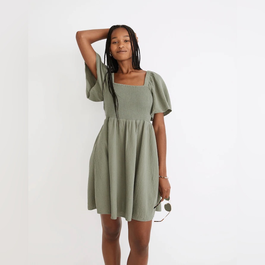 Nwt Madewell Lightspun Lucie Smocked Tie-Back Gauze Mini Dress 100% Cotton M